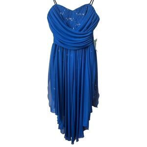 Y2K Royal Blue Fairy Prom Dress Size 13 NWT Mesh Sheer Embellished Asymmetrical